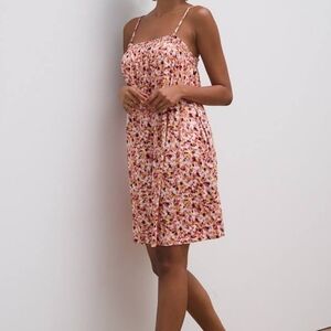 Soma Soft Jersey Flowy Floral Short Dress Pink/Yellow Shelf Bra Size XS